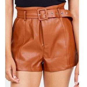 Altar'd State Camel Brown Belted High Rise Faux Leather Shorts - Medium